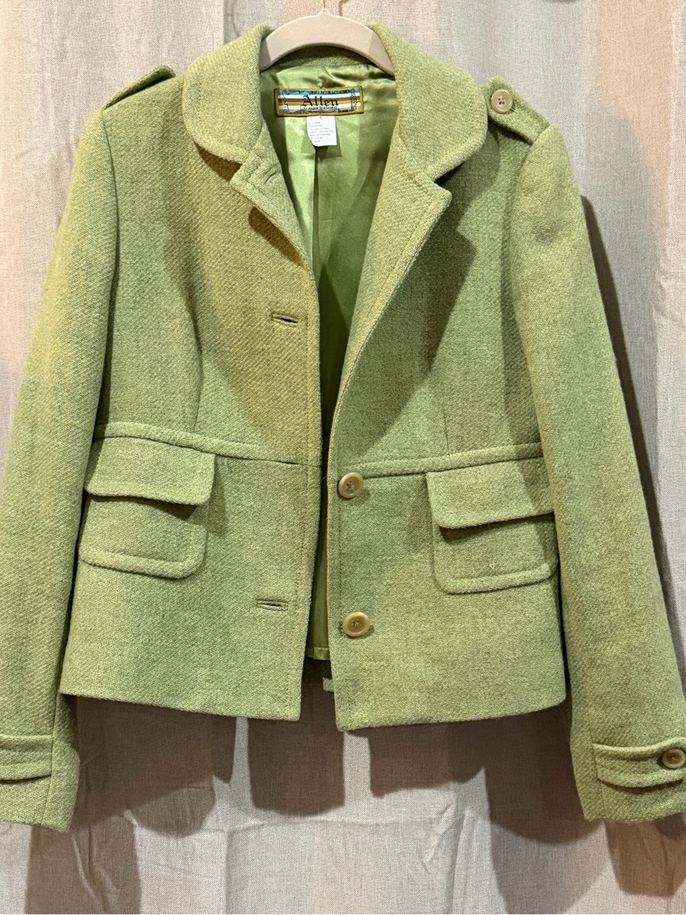 Allen By Allen Schwartz Sage Green Wool-Blend Tailored Blazer